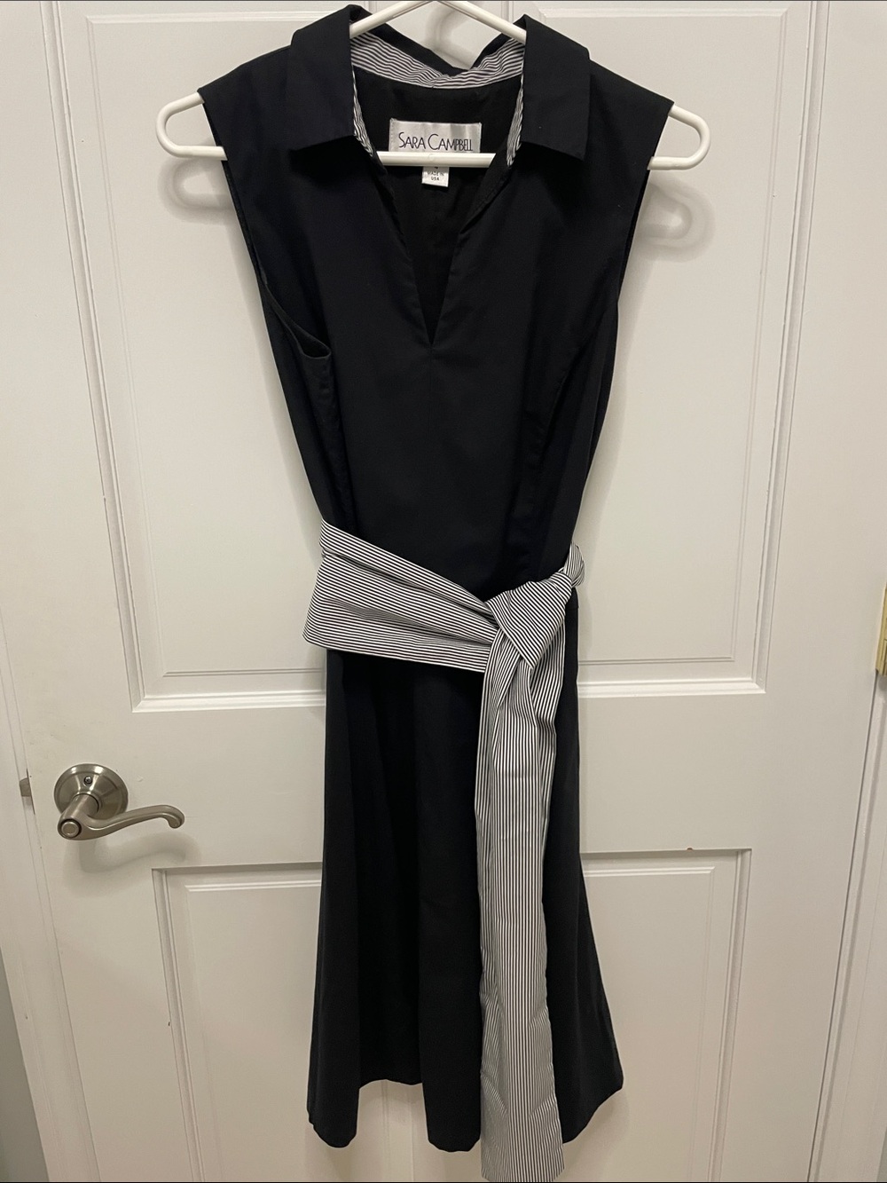 Sara Campbell Black A-Line Dress with Striped Sash